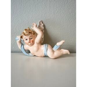 Vintage Winged Cherub Angel Wall Pocket Figurine it Cherub Planter Stamped Japan